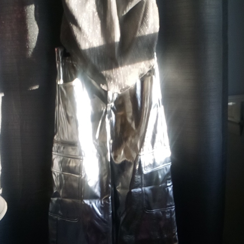 SILVER Metallic pants Wide Leg Cargo Women *See other listings for PINK Metallic
